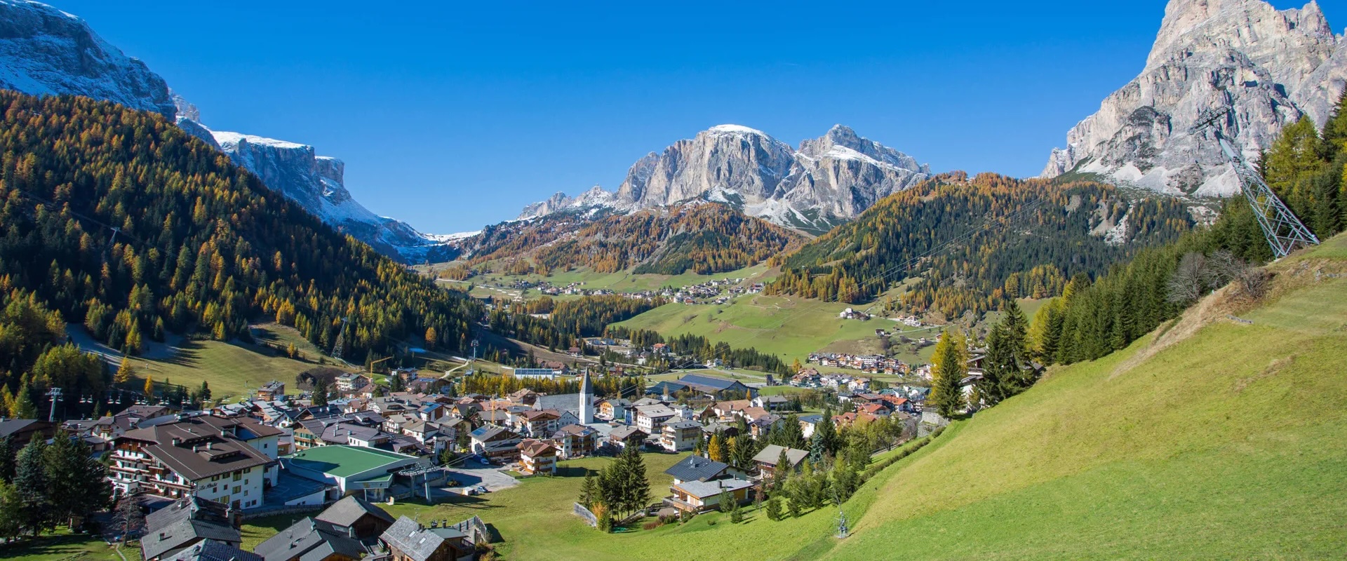 Alta Badia valley from above, the bowl of rock that holds Corvara