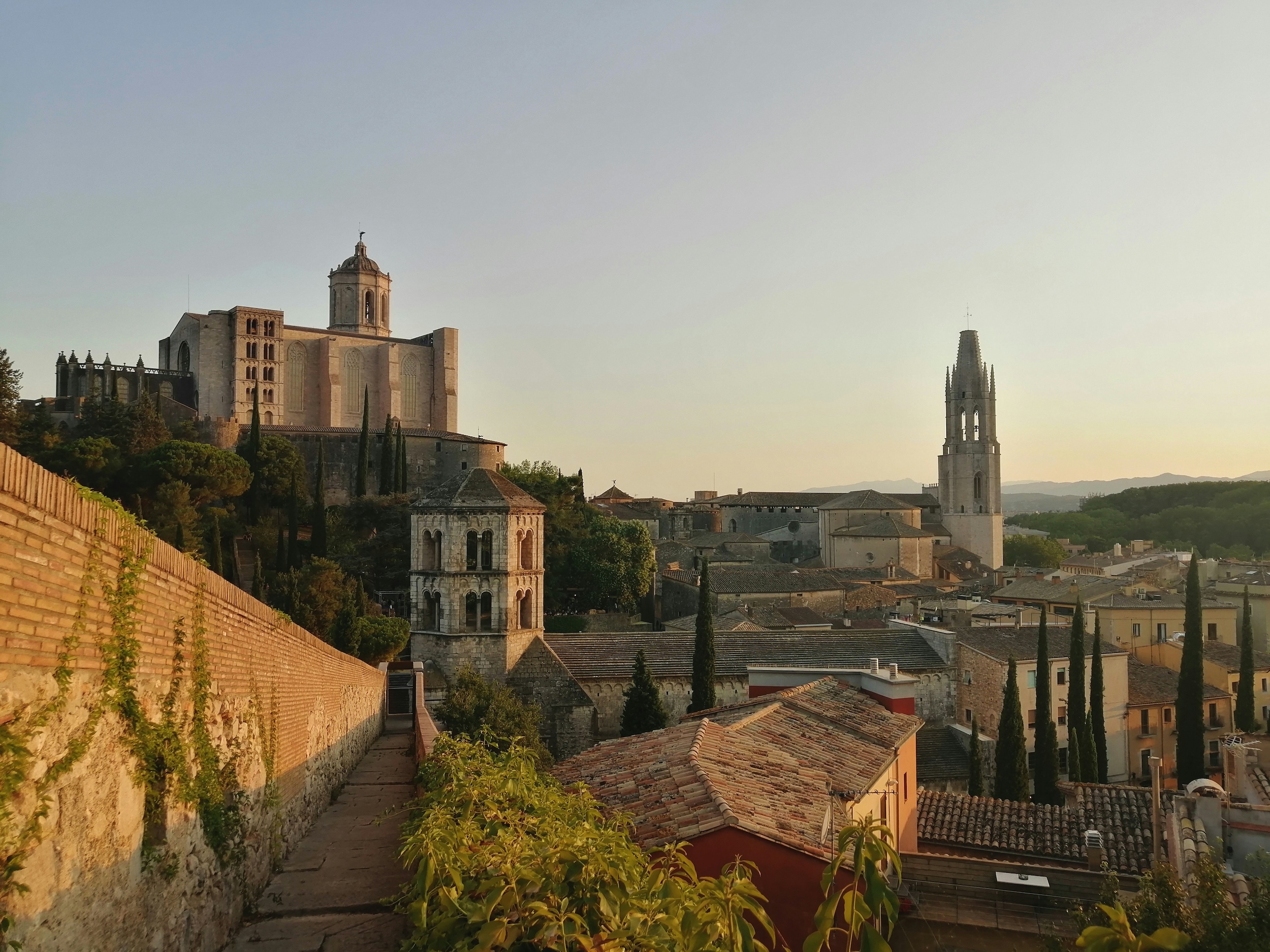 Evening light on the Girona old town from the walls