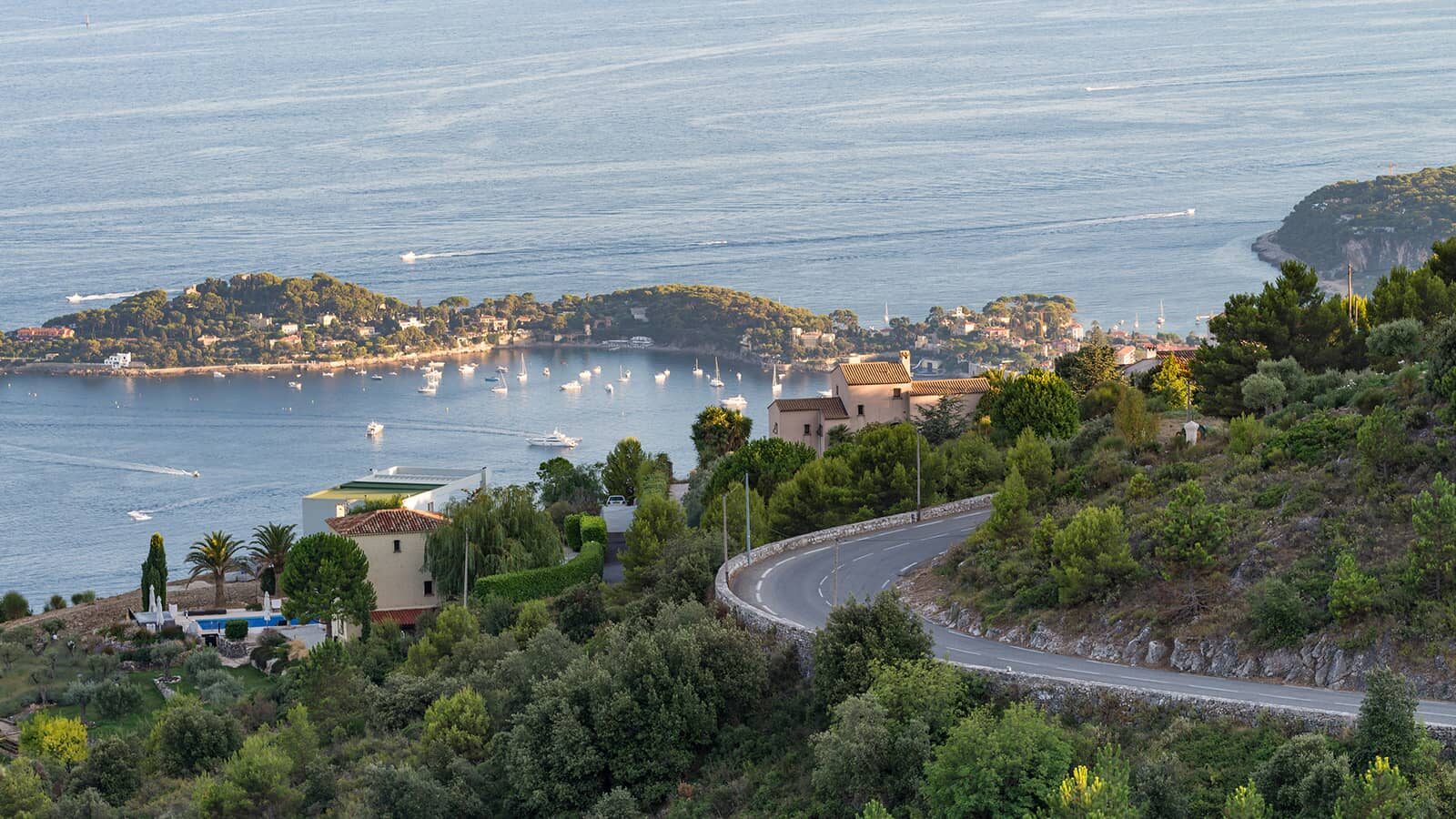 Evening light over the Baie des Anges from the Grande Corniche after the ride